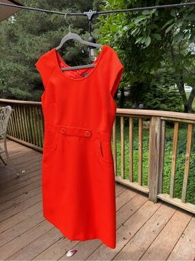 Tahari ASL Poppy Orange Textured Cap Sleeve Sheath Dress Size 10